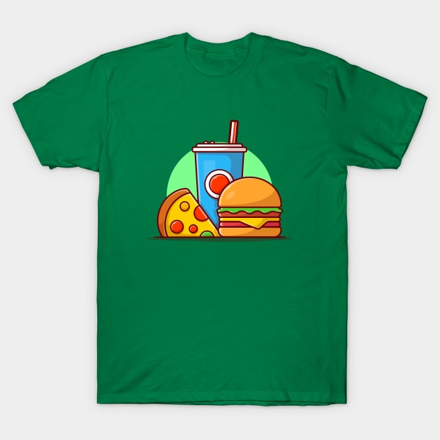 Burger, Pizza And Soda Cartoon Vector Icon Illustration (2) T-Shirt by Catalyst Labs